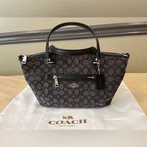 Coach Signature Black Satchel Crossbody Handbag Leather Trim #G1581 36311